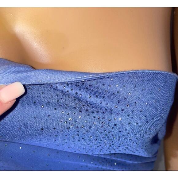 Vintage Kristopher maxi body con dress one shoulder ruched Sky blue stretch SZ M - Picture 5 of 9